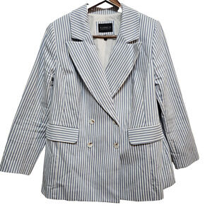 NWOT Womens ELOQII Blazer 18 Blue White Striped Coastal Preppy Old Money Cotton